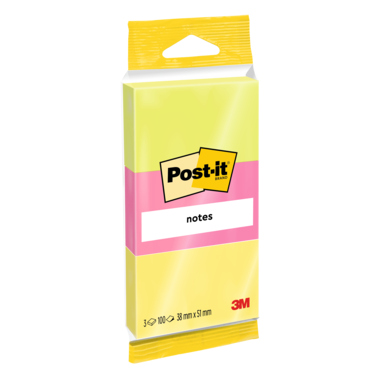 Post-it® Haftnotiz Notes neon 38 x 51 mm (B x H) 3 Block/Pack. neongrün, guavapink, neongelb Produktbild pa_produktabbildung_1 L
