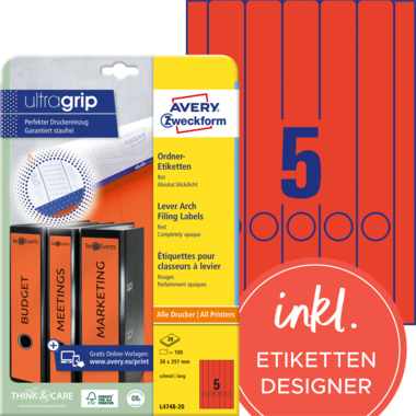 Avery Zweckform Ordnerrückenetikett ultragrip schmal/lang rot Produktbild pa_produktabbildung_1 L