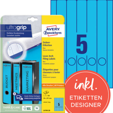 Avery Zweckform Ordnerrückenetikett ultragrip schmal/lang blau Produktbild