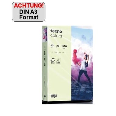 inapa tecno Kopierpapier Colors DIN A3 80 g/m² 500 Bl./Pack. hellgrün Produktbild