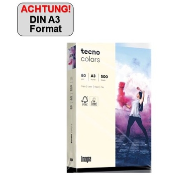 inapa tecno Kopierpapier Colors DIN A3 80 g/m² 500 Bl./Pack. hellchamois Produktbild