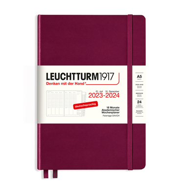 LEUCHTTURM Buchkalender Medium DIN A5 2023-2024 port red Produktbild