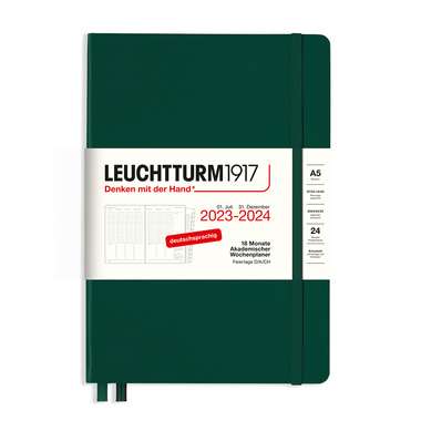 LEUCHTTURM Buchkalender Medium DIN A5 2023-2024 forest green Produktbild