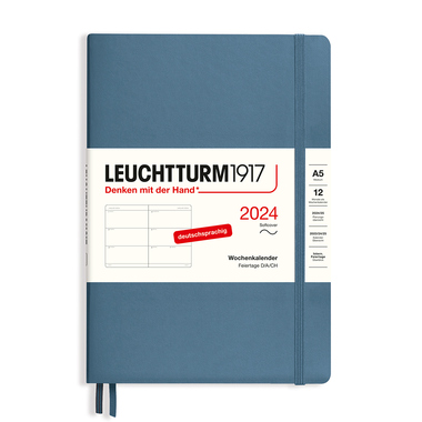 LEUCHTTURM Buchkalender Medium DIN A5 2024 stone blue Produktbild