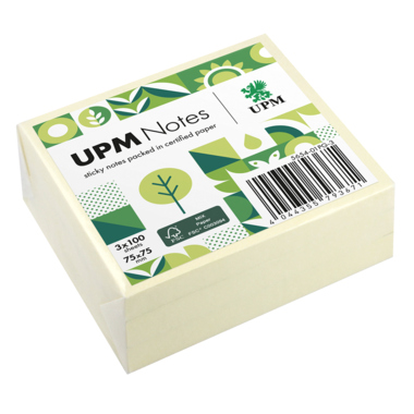 UPM Notes Haftnotiz 75 x 75 mm (B x H) 100 Bl./Block 3 Block/Pack. Produktbild