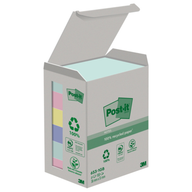 Post-it® Haftnotiz Recycling Notes Tower Pastell Rainbow 38 x 51 mm (B x H) 6 Block/Pack. Produktbild
