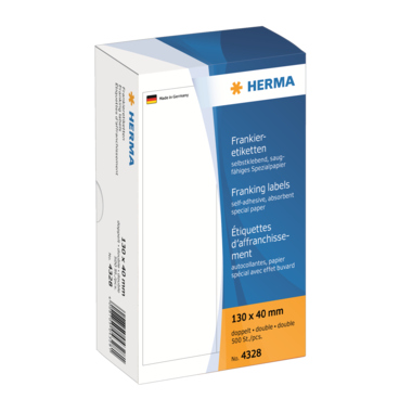 HERMA Frankieretikett 4328 130x40mm doppelt weiß 500 St./Pack. - HERMA Frankieretikett 4328 130x40mm doppelt weiß 500 St./Pack.