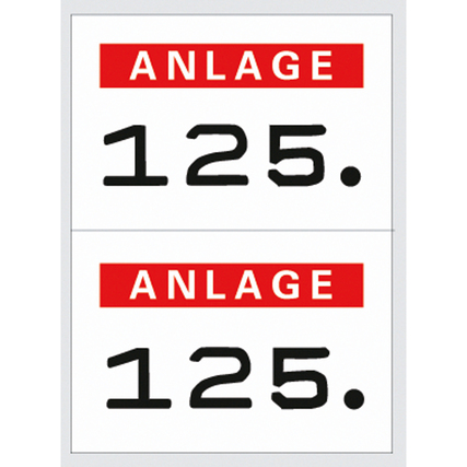 Zwei rot-weiße Nummernetiketten mit der Aufschrift "ANLAGE 125".