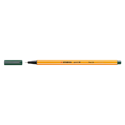 Fineliner in olivgrün mit orangefarbenem Schaft und Kappe, seitliche Ansicht.