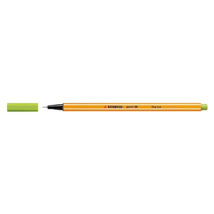 Fineliner in apfelgrün mit orangefarbenem Schaft und abgenommenem Deckel.