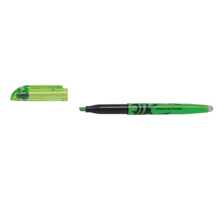 Grüner Textmarker FriXion Light mit Kappe auf der linken Seite und Spitze nach rechts zeigend.