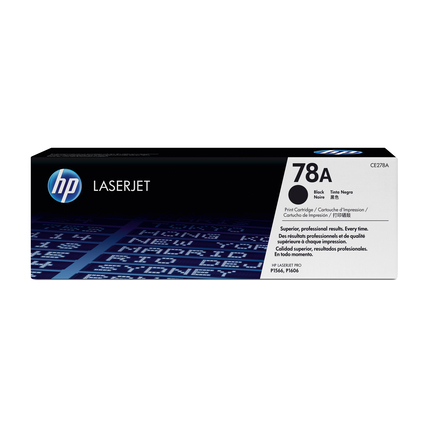 Schwarze HP 78A Tonerkartusche in Verpackung auf einfarbigem Hintergrund.