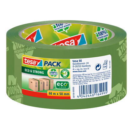 Grünes Verpackungsklebeband mit Aufdruck, in einer Rolle mit 66 m x 50 mm.