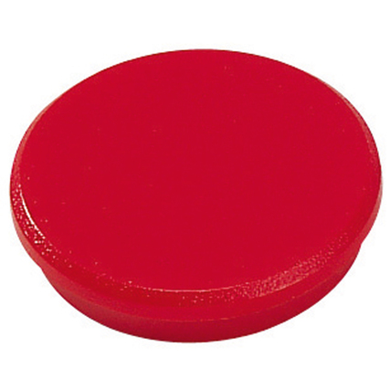 Runder roter Magnet mit einem Durchmesser von 32 mm auf weißem Hintergrund.