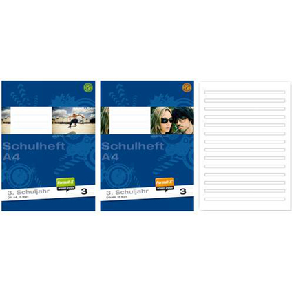 Zwei liniert Notenhefte DIN A4 mit unterschiedlichen Cover-Designs und einer leeren Seitenansicht.