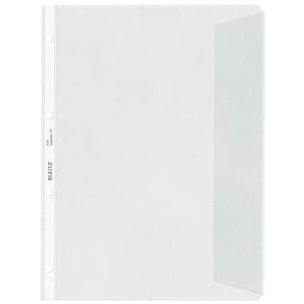 Klare, matte Prospekthülle DIN A4 mit verstärktem Loch-Streifen und seitlicher Öffnung.