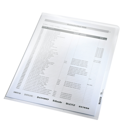 Transparente Sichthülle mit aufgedruckter Tabelle und dunkelgrauem Rahmen.