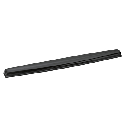 Schwarze Handgelenkauflage aus Gel in transparenter Optik, länglicher Form und glatt abschließend.
