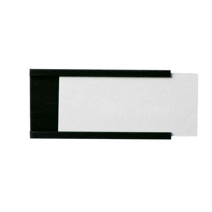 Schwarzes Magnetschild mit einer weißen Fläche und einem Maß von 90 x 30 mm.