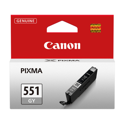 Graue Canon Tintenpatrone CLI-551GY in Verpackung mit sichtbarer Produktbezeichnung.