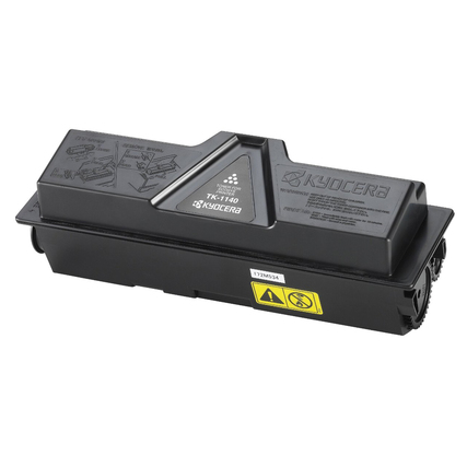 Schwarzer Toner TK-1140 in rechteckiger Form mit Warnhinweisen und Anleitung auf der Oberseite.