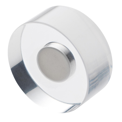 Transparenter Magnet mit eingepresstem Neodym-Magneten in runder Form.