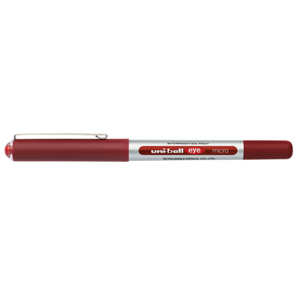 roter Tintenroller mit silberner Kappe und Schriftzug auf dem Schaft
