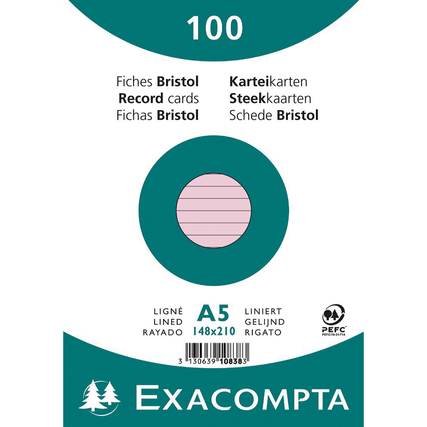 Rosa Karteikarten im Format DIN A5, liniert, verpackt in einer transparenten Umverpackung.