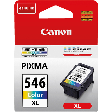 Tintenpatrone in Verpackung mit Farbkennzeichnung für Canon-Drucker.