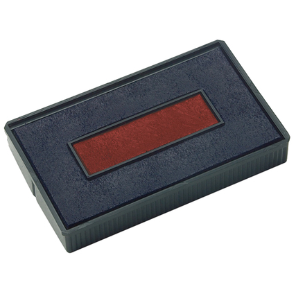 Stempelersatzkissen in rechteckiger Form mit rotem Farbteil und schwarzem Gehäuse.