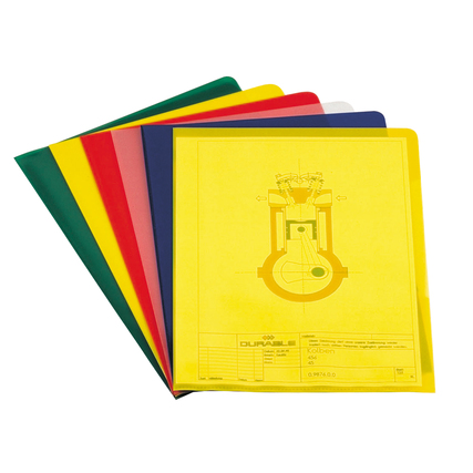 Eine Sammlung von sechs bunten Sichthüllen im DIN A4 Format in unterschiedlichen Farben.
