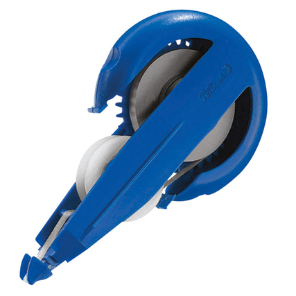 Blauer Korrekturroller mit runder Form und integrierter Korrekturbandmechanik.