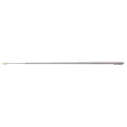 Metallischer Antennenzeigestab in ausgezogenem Zustand mit einer weißen Spitze.