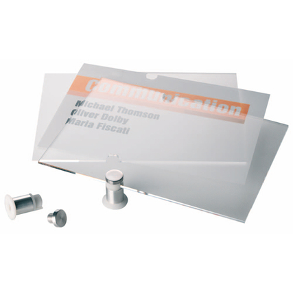 Türschild aus Acryl in transparentem Design mit Schraubverbindungen zur Wandbefestigung.