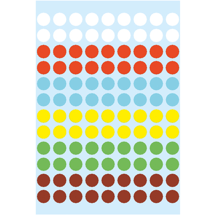 Farbig sortierte Markierungspunkte in verschiedenen Farben auf einem Bogen.