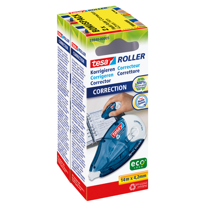 Korrekturroller in Verpackung mit Informationen zur Anwendung und Produktdetails.