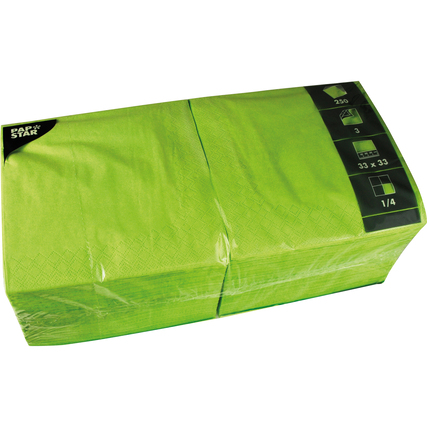Drei-lagige, limonengrüne Servietten in einer transparenten Verpackung.