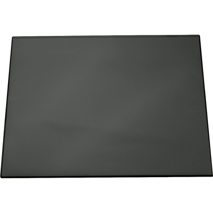 Schwarze Schreibunterlage mit angeschweißter Abdeckung, flach auf einem Tisch liegend.