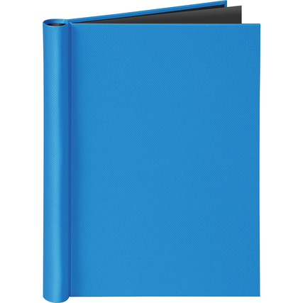 Blauer Klemmbinder mit starker Klemmfeder für ungelochtes Schriftgut.