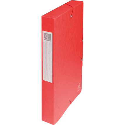 Rote Heftbox mit 40 mm Rücken aus Karton, in seitlicher Ansicht.