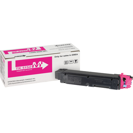 Magenta Tonerkartusche TK-5150M in Verpackung, seitliche Ansicht des Produkts.