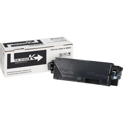 Schwarzer Toner TK-5150K mit Verpackung im Hintergrund auf Produktabbildung.