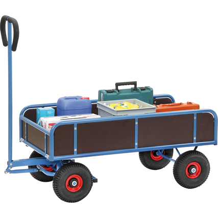 Handwagen mit wasserfester Sperrholz-Ladefläche und verschiedenen Aufbewahrungsboxen.