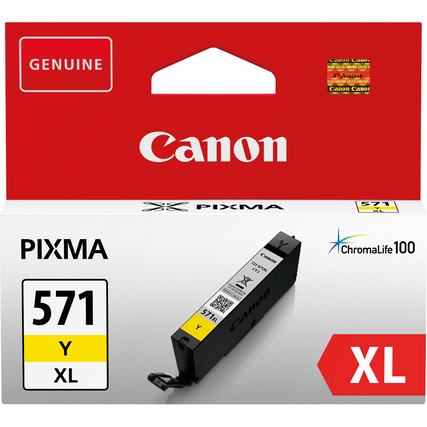 Gelbe Canon Tintenpatrone CLI-571XL in Verkaufsverpackung.