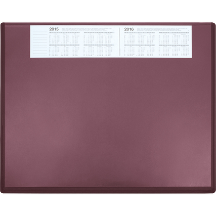 Bordeauxfarbene Schreibunterlage mit integriertem Kalender oben.