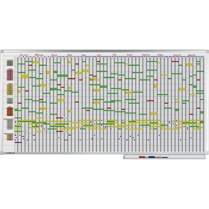 Jahresplaner im Ganzjahresformat mit 365-Tage-Einteilung und grauen Wochenenden.