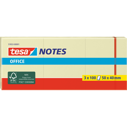 Haftnotiz-Blocks in einer Packung mit drei Blöcken, Maße 40 x 50 mm.