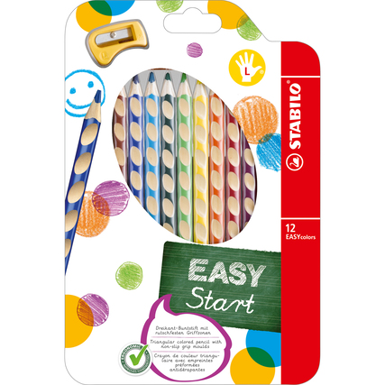 STABILO® Buntstift EASYcolors Linkshänder inkl. Spitzer 12 St./Pack. fleischfarben, rosa, rotviolett, kirschrot, orange, gelb, gelbgrün, laubgrün, himmelblau, ultramarinblau, hellbraun, schwarz Produktbild pa_produktabbildung_1 XL