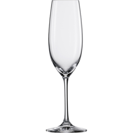 Sektglas mit schlankem Stiel und hohem Kelch in transparenter Glasoptik.