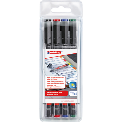 edding Folienstift 140 S 0,3mm farbig sortiert nicht dokumentenecht 4 St./Pack.